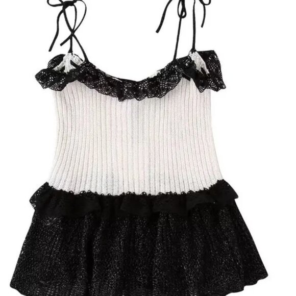ZARA Lace Camisole Stitching Knit Top - Picture 2 of 6